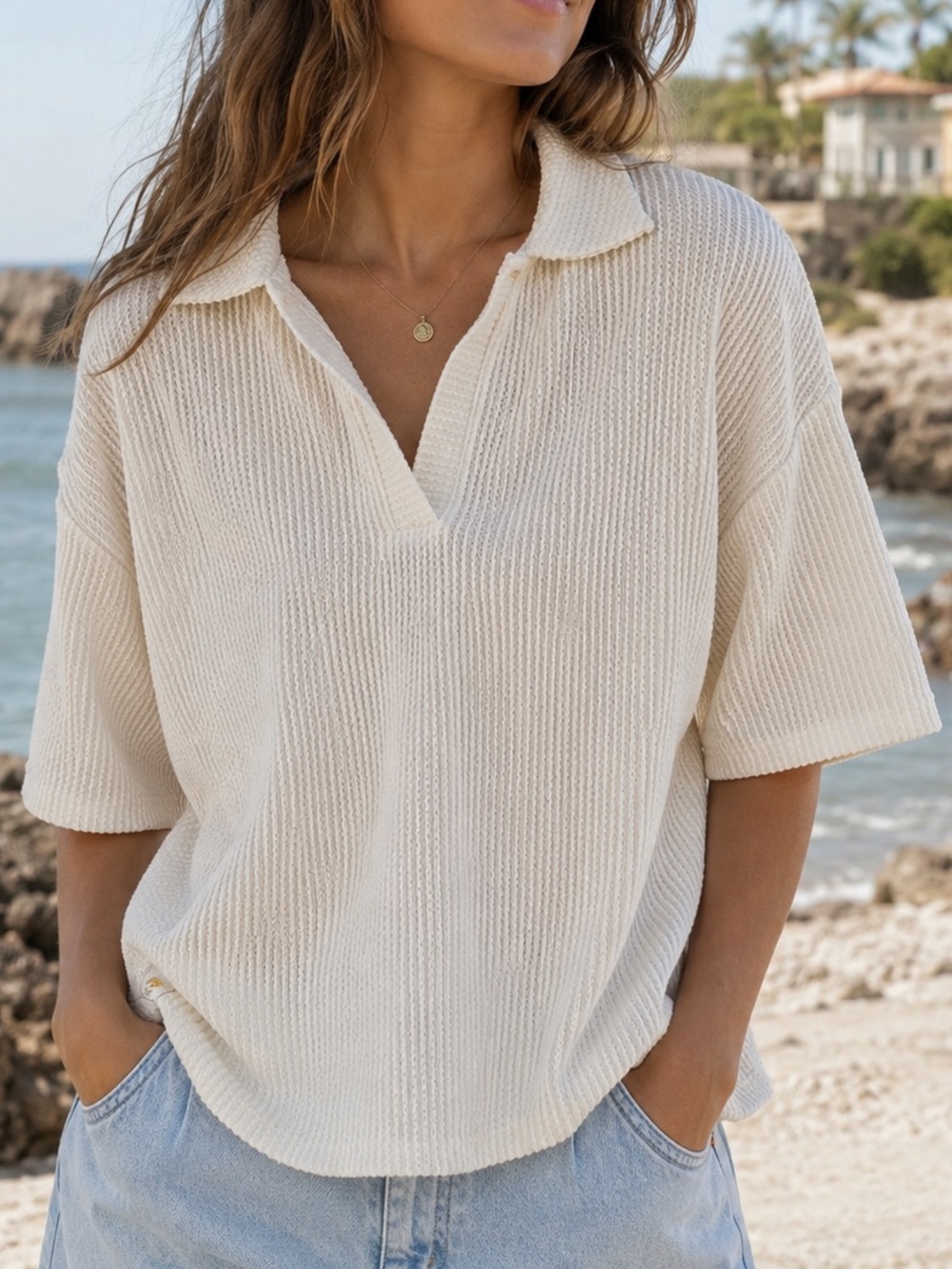Simply Southern Textured Collared Knit Top
